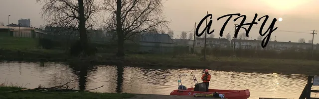 Athy title in script over a river at dusk