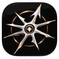 Silver compass star on a black rounded square